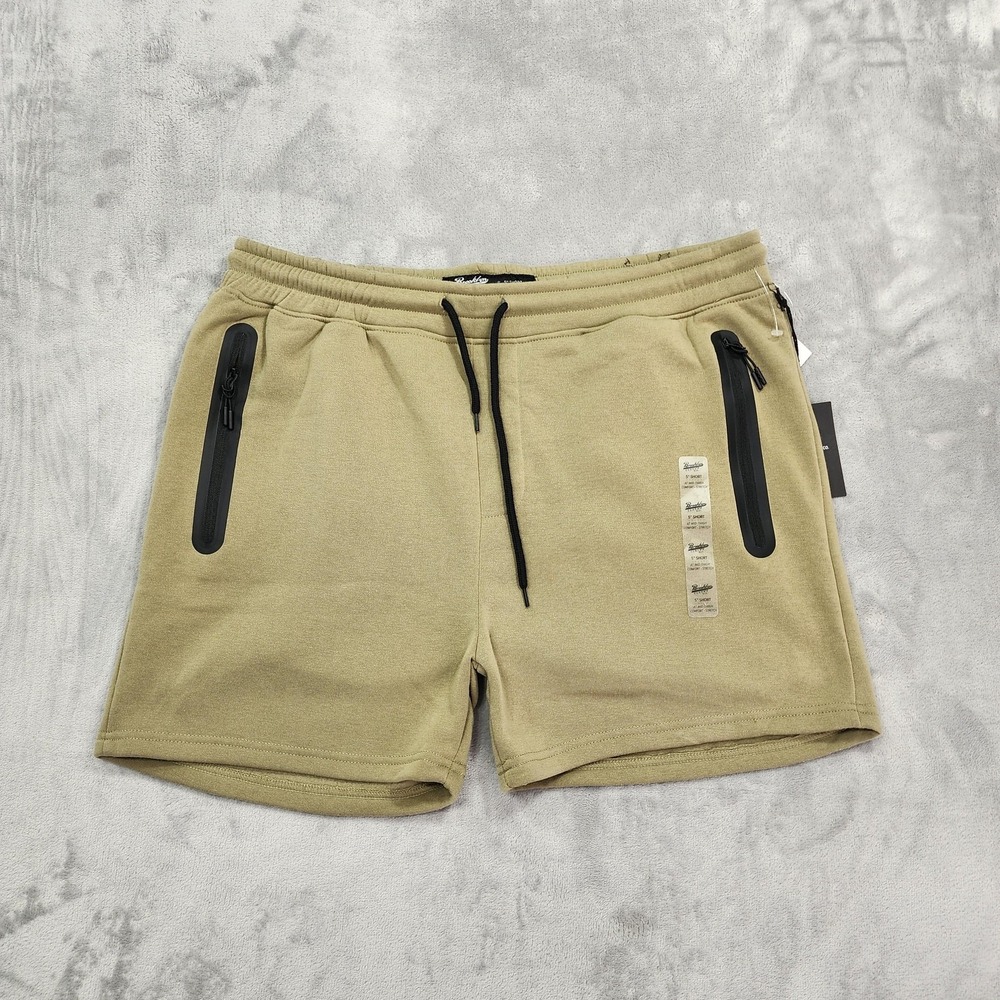 Brooklyn Cloth Shorts Mens XL Olive Green 5" Fleece Sweat Zip Pockets Gym Casual